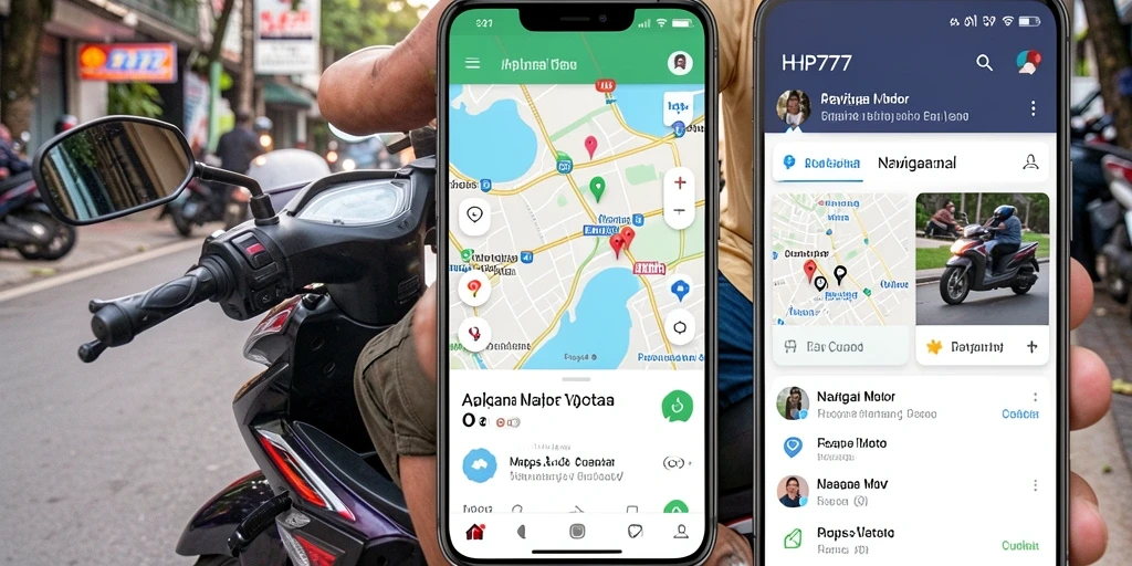 Antarmuka aplikasi HP777 dengan fitur navigasi motor yang canggih.