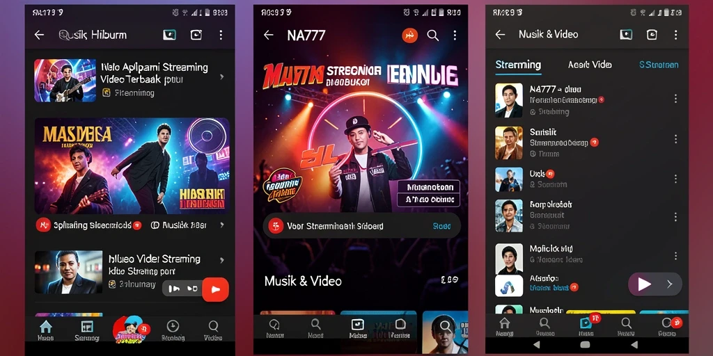 Tampilan antarmuka aplikasi NA777 yang sederhana dan efektif untuk Streaming Video.